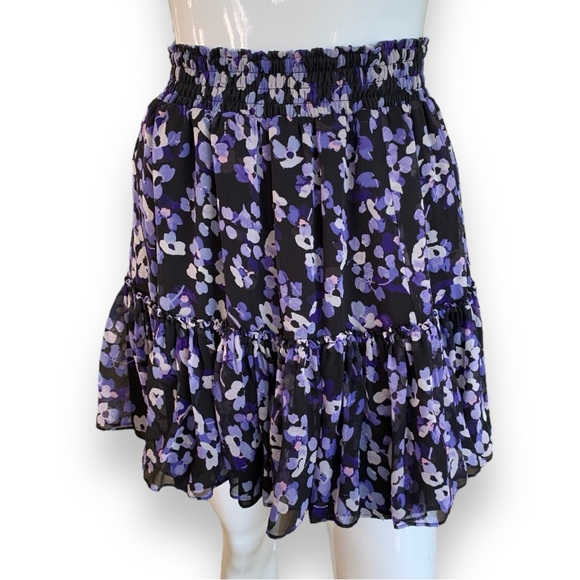 KATE SPADE HYDRANGEA SILK CHIFFON SKIRT, BLACK W/ FLOWERS WOMEN’S SIZE XS - Picture 1 of 5